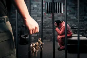 man in jail with guard holding the keys